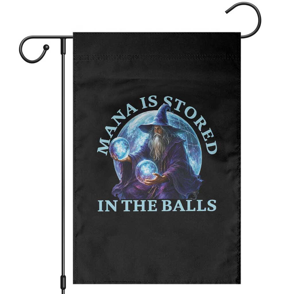 Mana Is Stored In The Balls Funny Fantasy Wizard Orb Graphic Garden Flag Gamer Meme RPG Gaming Humor