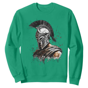 Ancient Spartan Warrior Watercolor Splatter Graphic Sweatshirt Greek Mythology Enthusiast History Gift TS02 Irish Green Print Your Wear