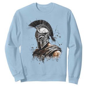 Ancient Spartan Warrior Watercolor Splatter Graphic Sweatshirt Greek Mythology Enthusiast History Gift TS02 Light Blue Print Your Wear