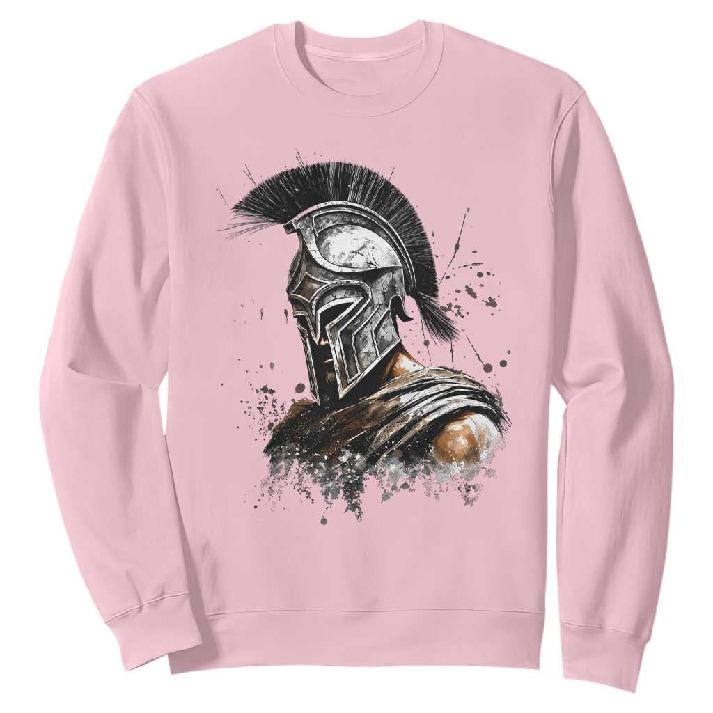 Ancient Spartan Warrior Watercolor Splatter Graphic Sweatshirt Greek Mythology Enthusiast History Gift TS02 Light Pink Print Your Wear