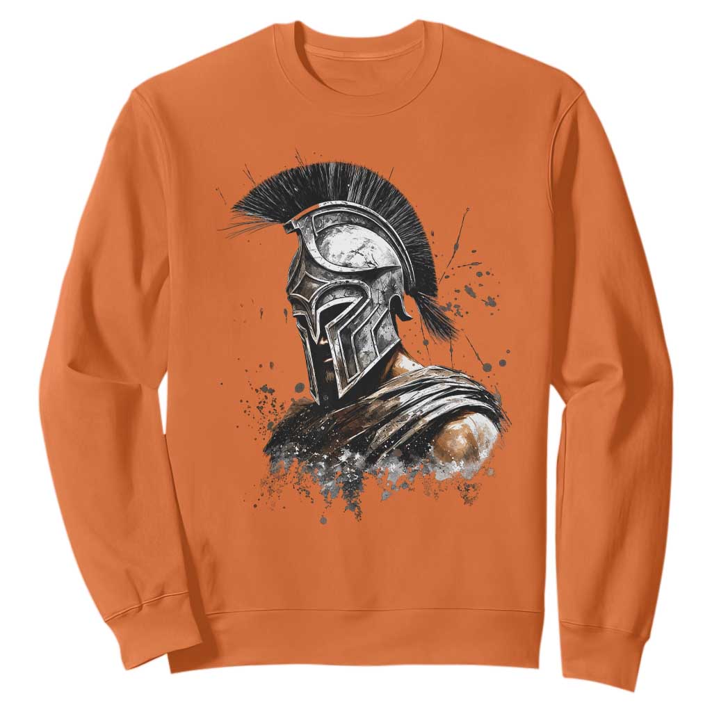 Ancient Spartan Warrior Watercolor Splatter Graphic Sweatshirt Greek Mythology Enthusiast History Gift TS02 Orange Print Your Wear