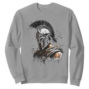 Ancient Spartan Warrior Watercolor Splatter Graphic Sweatshirt Greek Mythology Enthusiast History Gift TS02 Sport Gray Print Your Wear