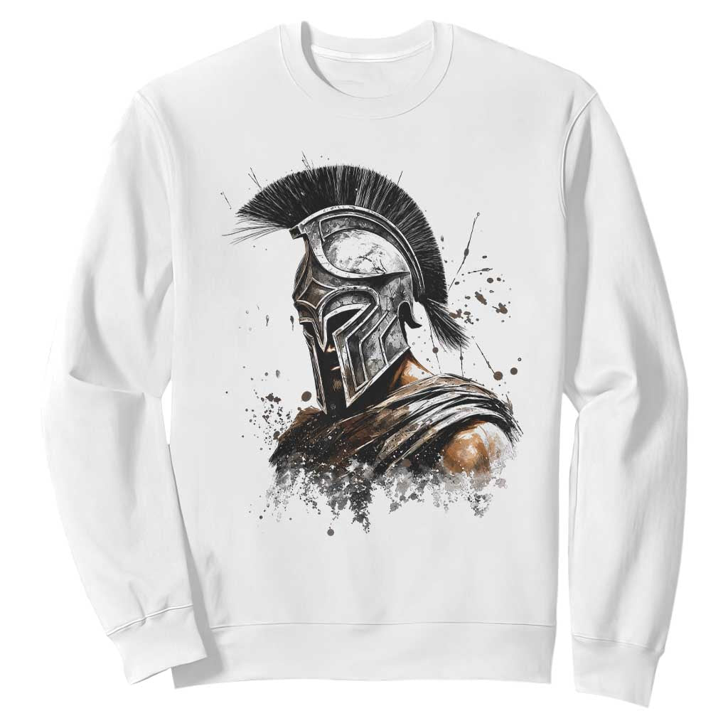 Ancient Spartan Warrior Watercolor Splatter Graphic Sweatshirt Greek Mythology Enthusiast History Gift TS02 White Print Your Wear