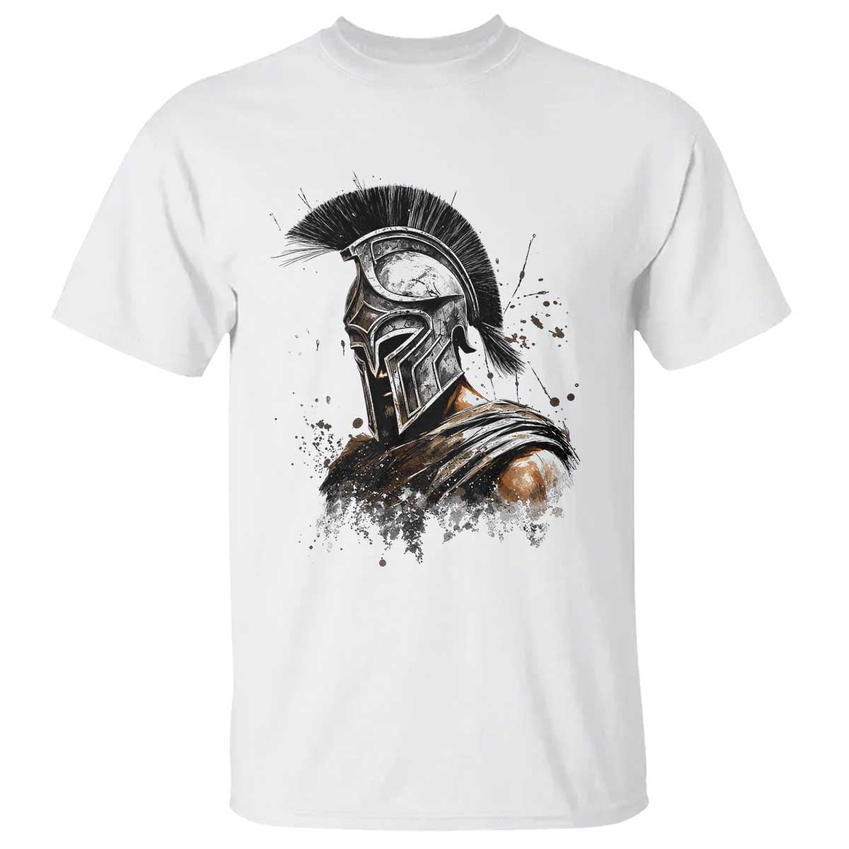 Ancient Spartan Warrior Watercolor Splatter Graphic T Shirt Greek Mythology Enthusiast History Gift TS02 White Print Your Wear