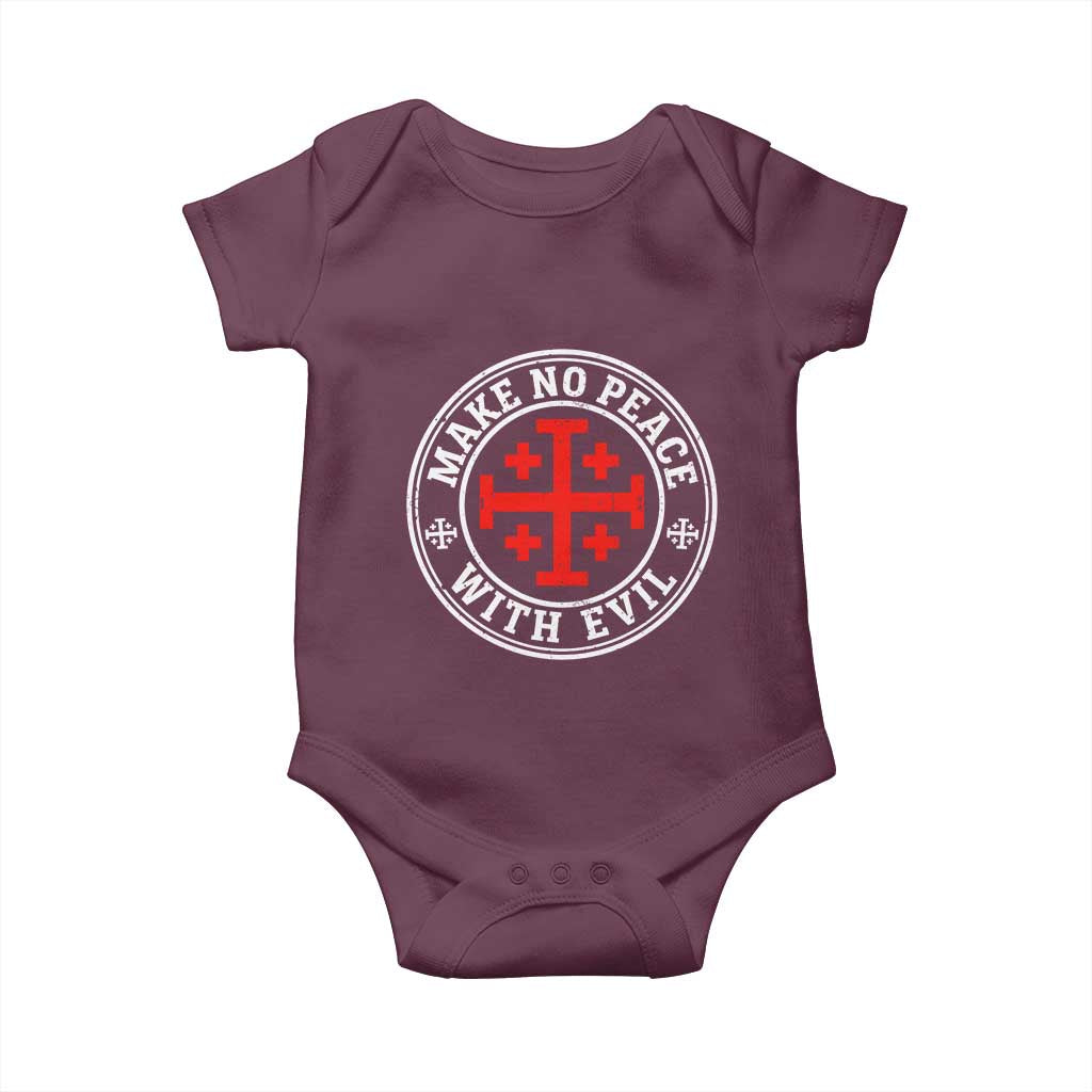Make No Peace With Evil Jerusalem Cross Baby Onesie Christian Warrior Crusader Emblem Graphic TS02 Maroon Print Your Wear