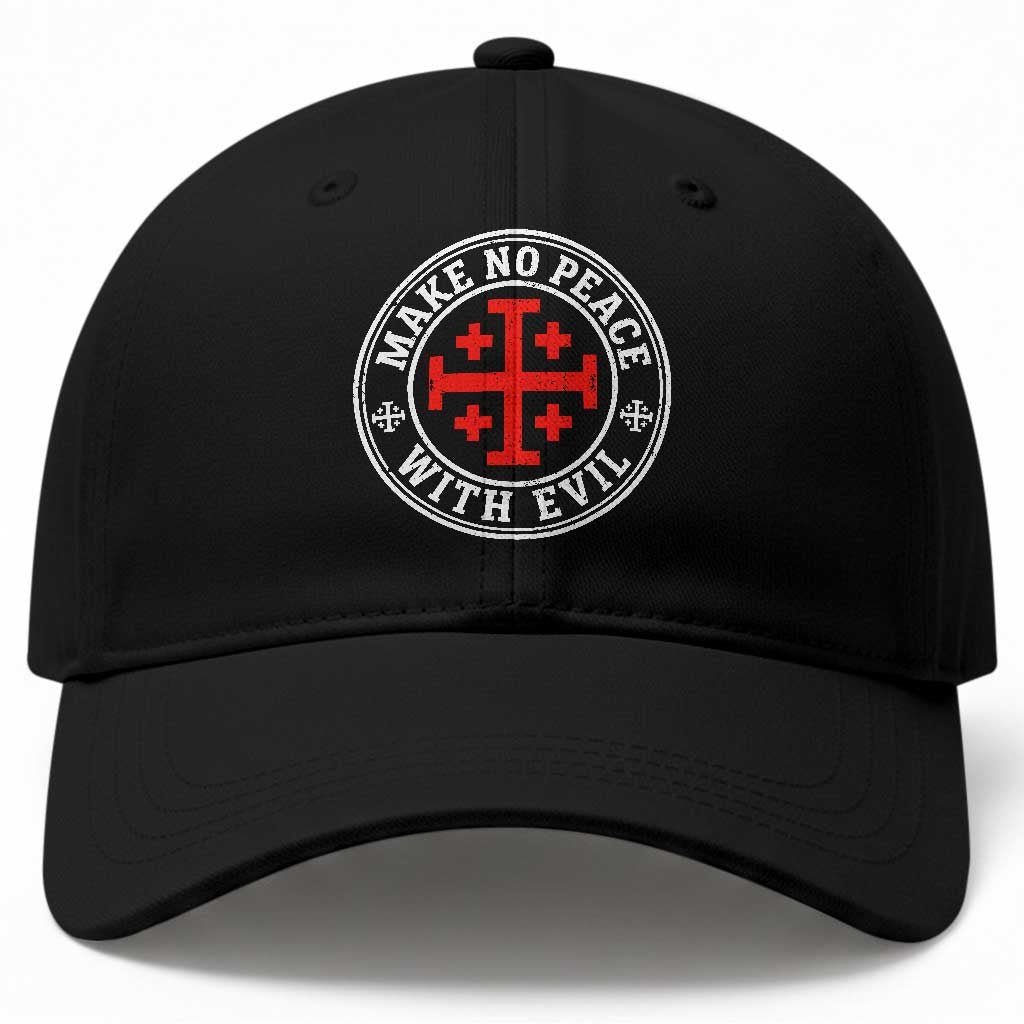 Make No Peace With Evil Jerusalem Cross Baseball Cap Christian Warrior Crusader Emblem Graphic TS02 Print Your Wear