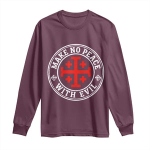 Make No Peace With Evil Jerusalem Cross Long Sleeve Shirt Christian Warrior Crusader Emblem Graphic TS02 Maroon Print Your Wear