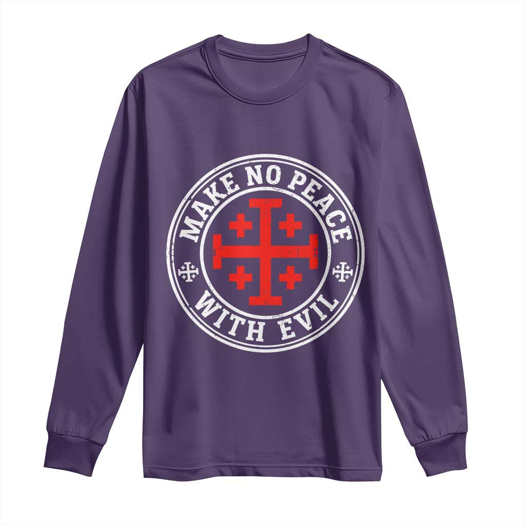 Make No Peace With Evil Jerusalem Cross Long Sleeve Shirt Christian Warrior Crusader Emblem Graphic TS02 Purple Print Your Wear