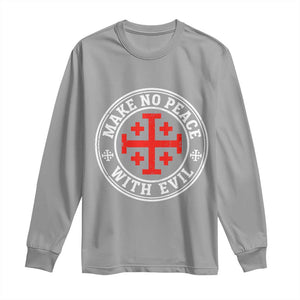 Make No Peace With Evil Jerusalem Cross Long Sleeve Shirt Christian Warrior Crusader Emblem Graphic TS02 Sport Gray Print Your Wear