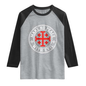 Make No Peace With Evil Jerusalem Cross Raglan Shirt Christian Warrior Crusader Emblem Graphic TS02 Heather Gray Black Print Your Wear