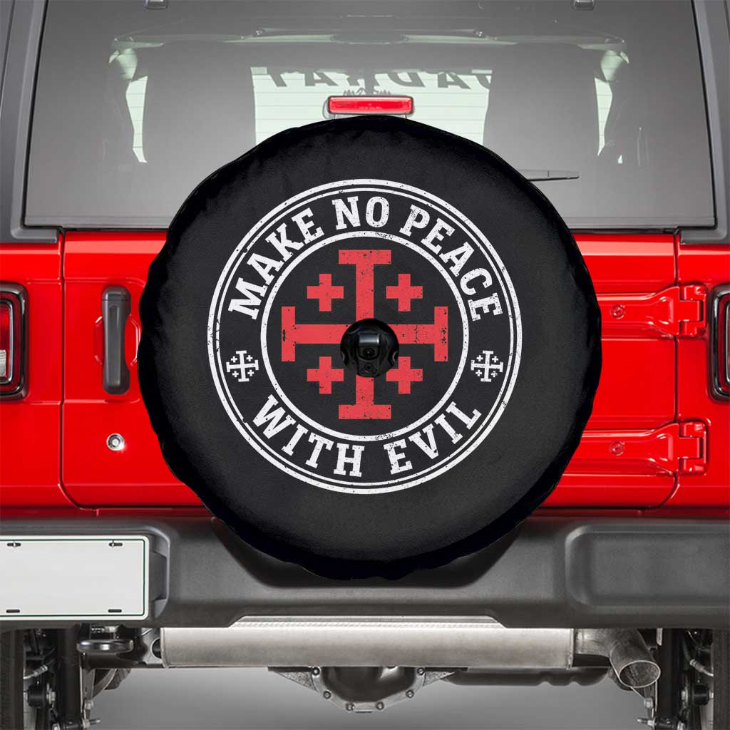 Make No Peace With Evil Jerusalem Cross Spare Tire Cover Christian Warrior Crusader Emblem Graphic TS02 Black Print Your Wear