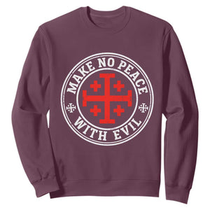 Make No Peace With Evil Jerusalem Cross Sweatshirt Christian Warrior Crusader Emblem Graphic TS02 Maroon Print Your Wear