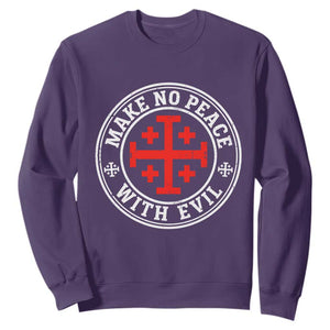 Make No Peace With Evil Jerusalem Cross Sweatshirt Christian Warrior Crusader Emblem Graphic TS02 Purple Print Your Wear