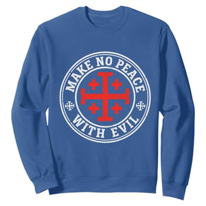 Make No Peace With Evil Jerusalem Cross Sweatshirt Christian Warrior Crusader Emblem Graphic TS02 Royal Blue Print Your Wear