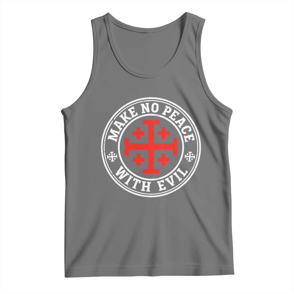 Make No Peace With Evil Jerusalem Cross Tank Top Christian Warrior Crusader Emblem Graphic TS02 Black Heather Print Your Wear