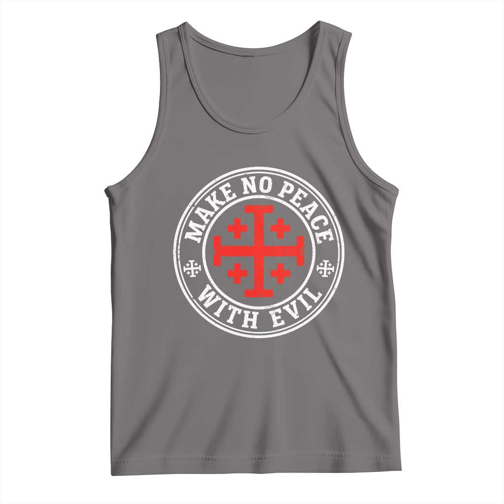 Make No Peace With Evil Jerusalem Cross Tank Top Christian Warrior Crusader Emblem Graphic TS02 Deep Heather Print Your Wear
