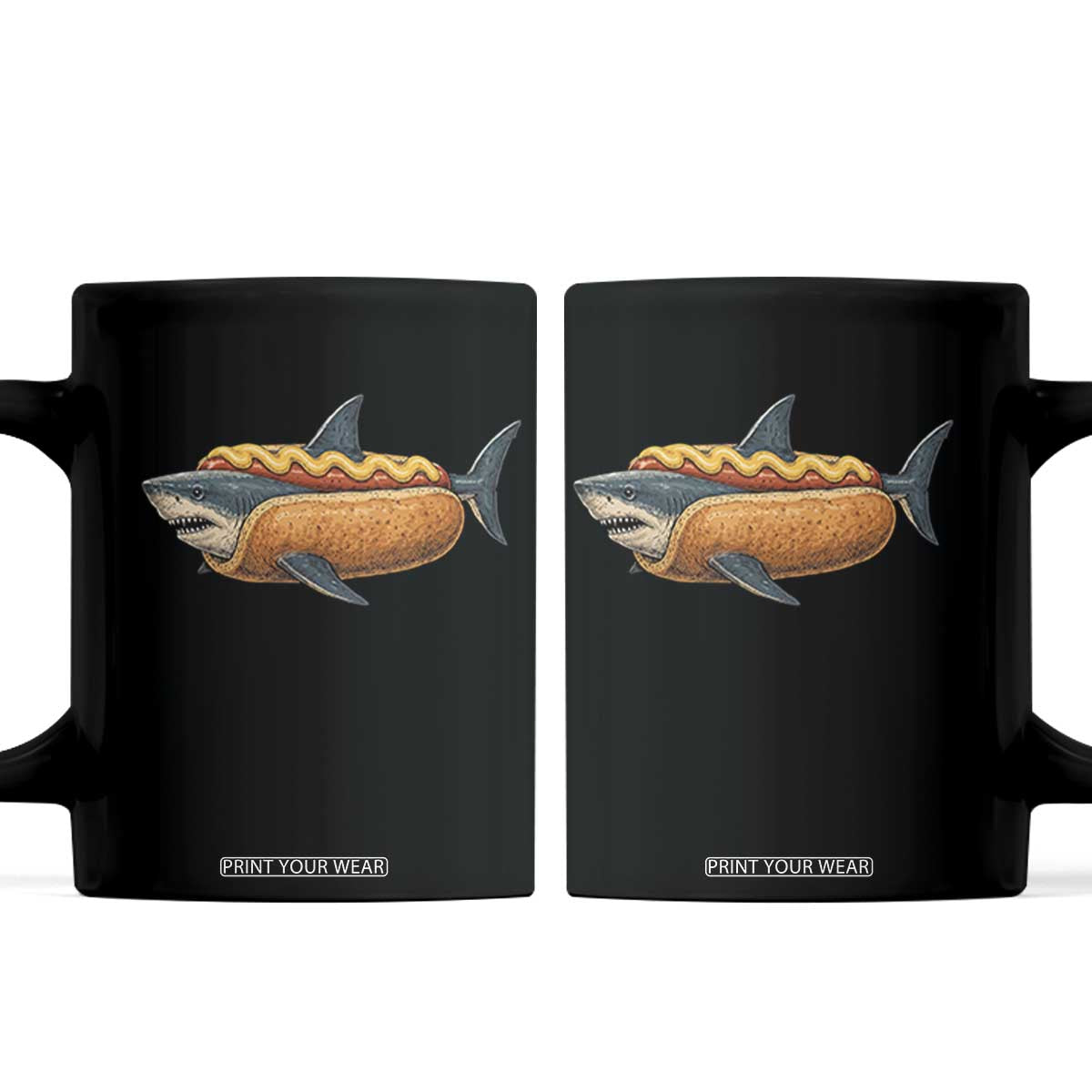 Hot Dog Shark Mustard Bun Food Mashup Coffee Mug Funny Ocean Animal Summer Graphic