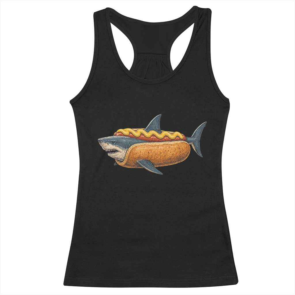 Hot Dog Shark Mustard Bun Food Mashup Racerback Tank Top Funny Ocean Animal Summer Graphic