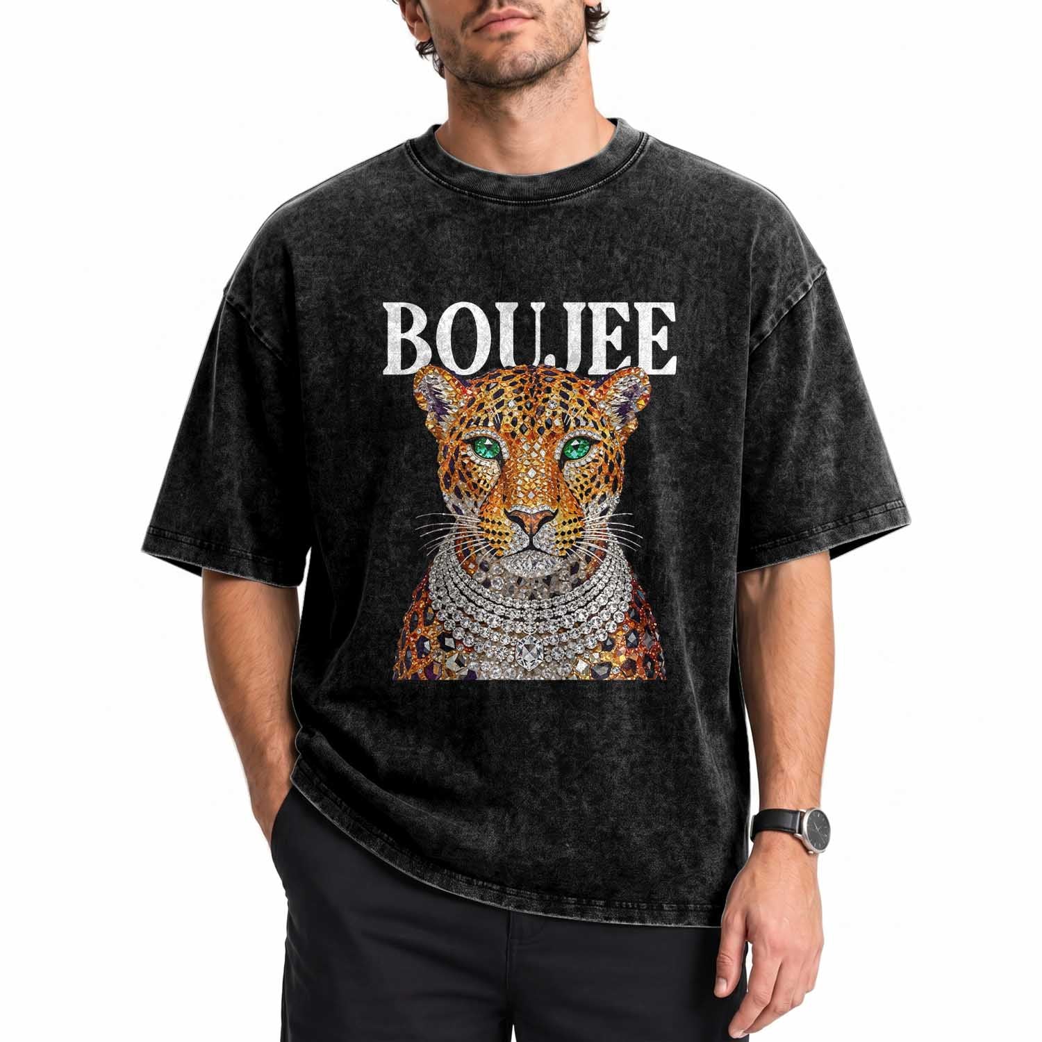 Boujee Gemstone Leopard Glamorous Wild Cat Graphic Washed Cotton T-Shirt
