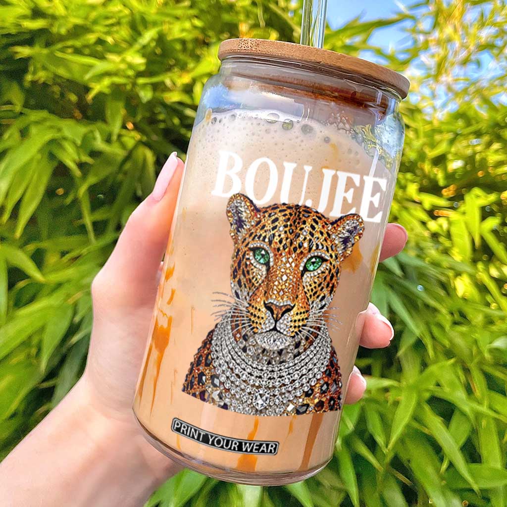 Boujee Gemstone Leopard Glamorous Wild Cat Graphic Glass Can