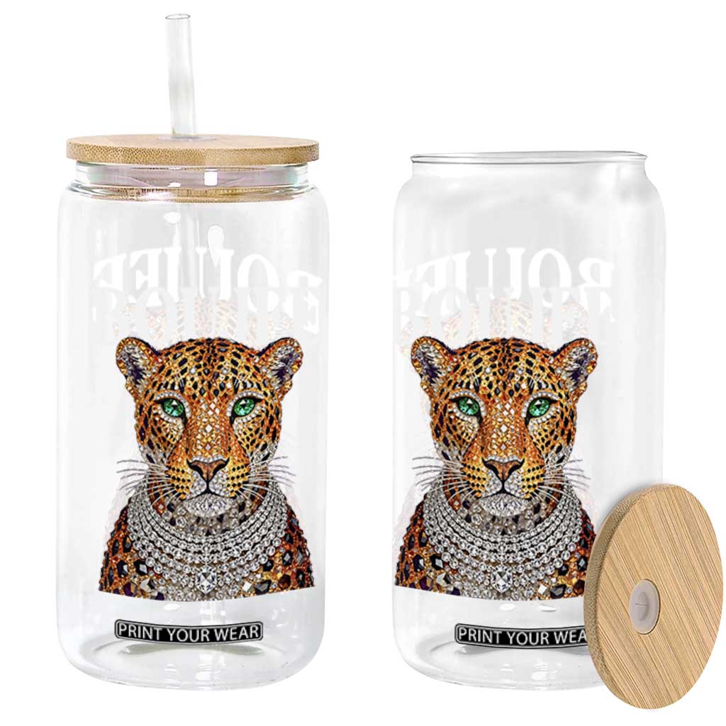 Boujee Gemstone Leopard Glamorous Wild Cat Graphic Glass Can