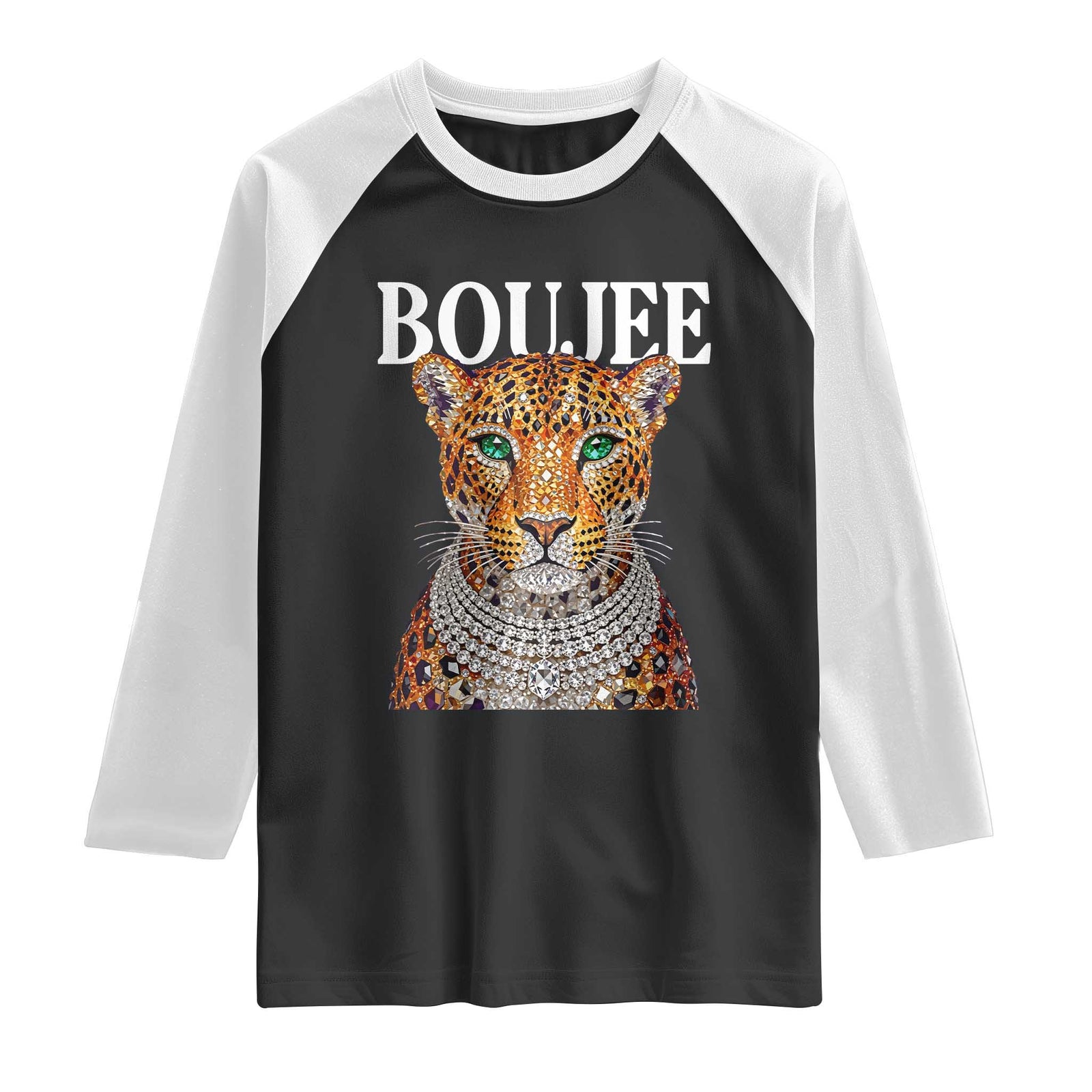 Boujee Gemstone Leopard Glamorous Wild Cat Graphic Raglan Shirt