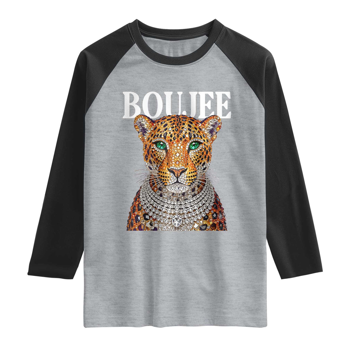 Boujee Gemstone Leopard Glamorous Wild Cat Graphic Raglan Shirt