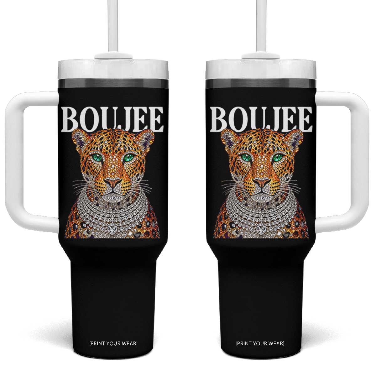 Boujee Gemstone Leopard Glamorous Wild Cat Graphic Tumbler With Handle