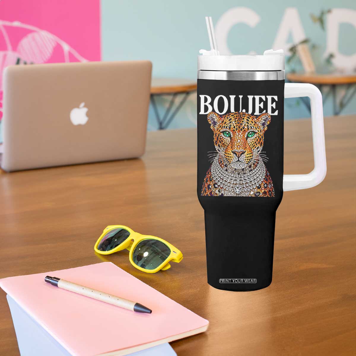Boujee Gemstone Leopard Glamorous Wild Cat Graphic Tumbler With Handle