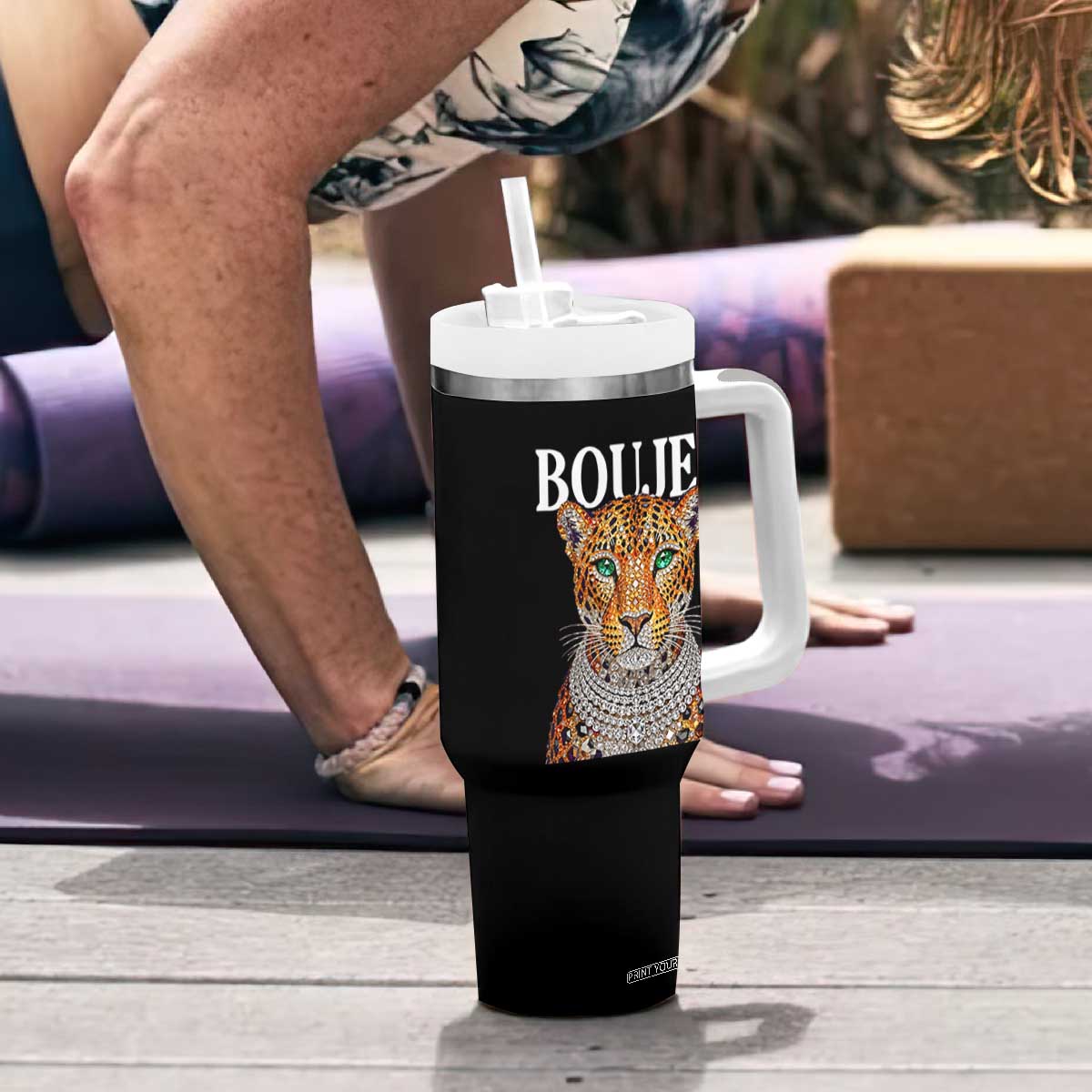 Boujee Gemstone Leopard Glamorous Wild Cat Graphic Tumbler With Handle