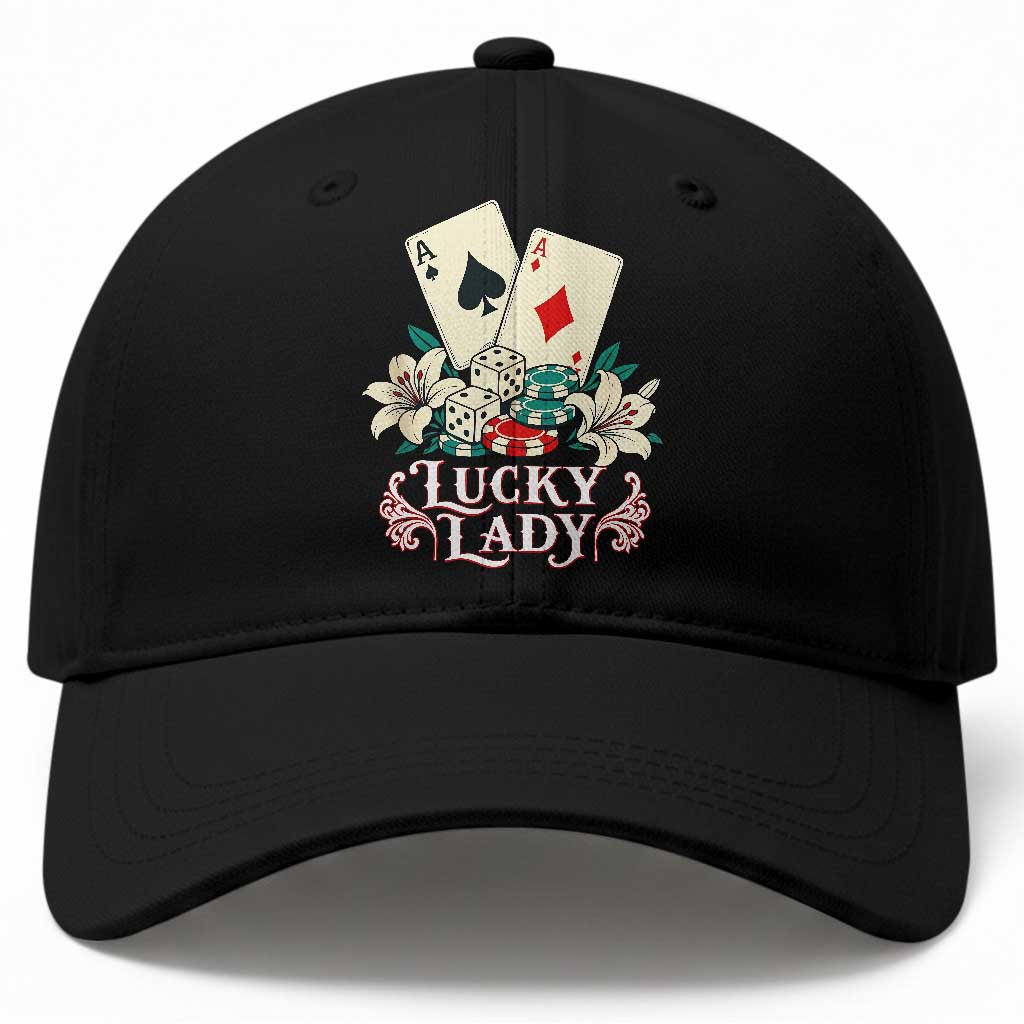 Lucky Lady Casino Poker Aces Dice Baseball Cap Vintage Vegas Gambling Tattoo Graphic