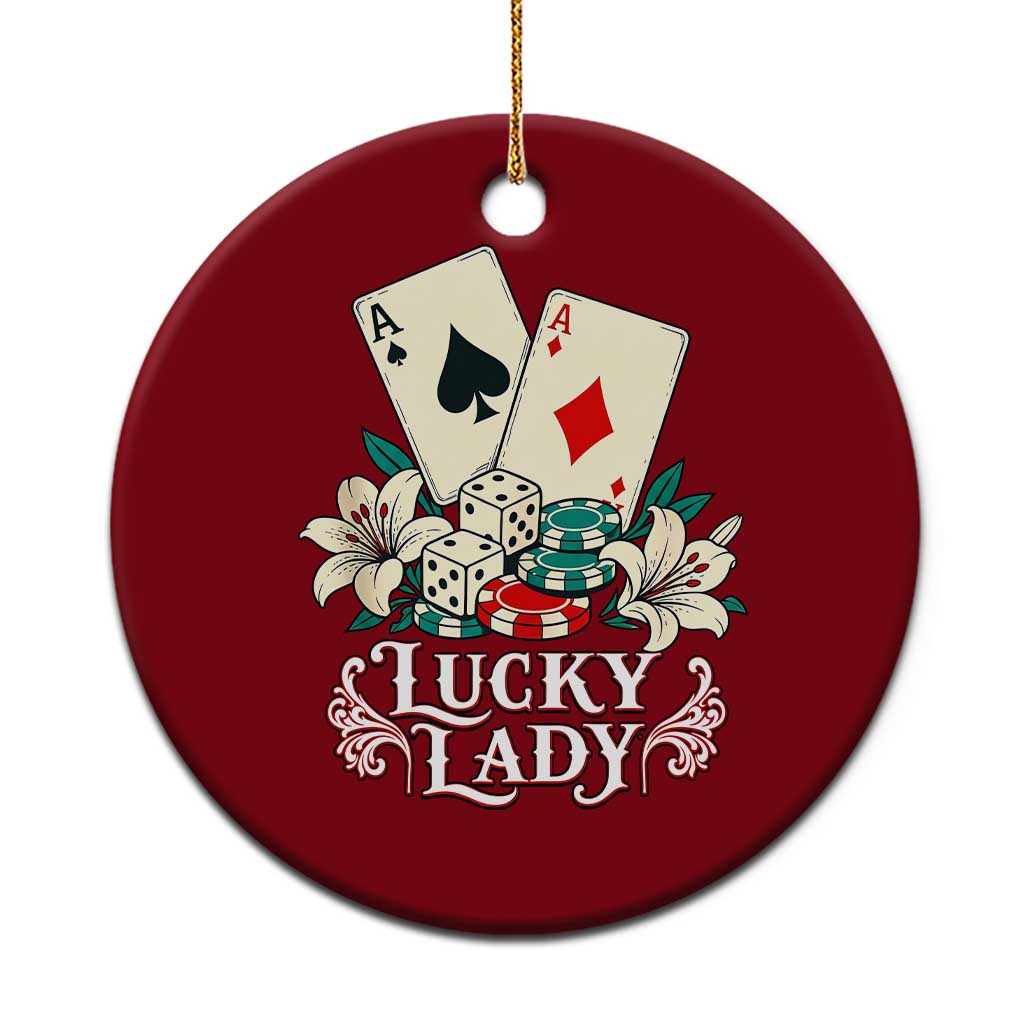 Lucky Lady Casino Poker Aces Dice Ceramic Ornament Vintage Vegas Gambling Tattoo Graphic