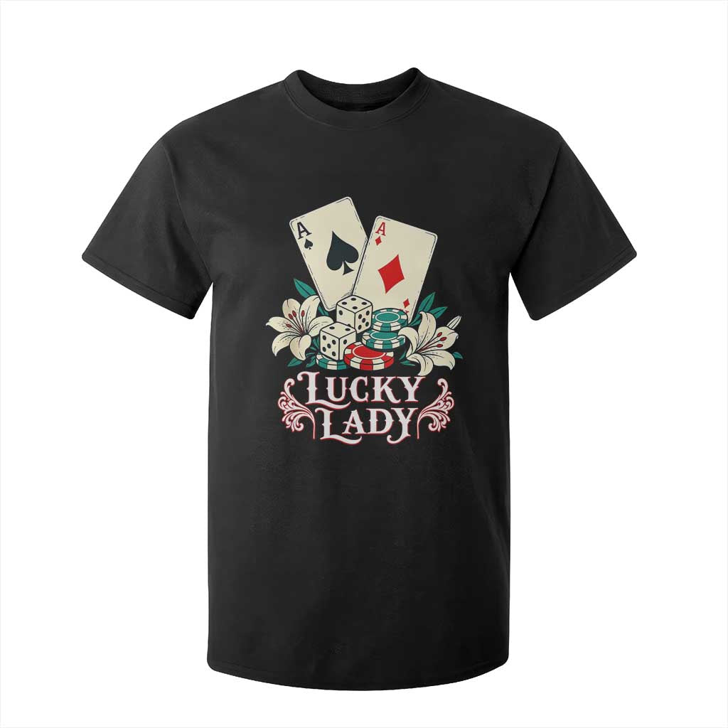 Lucky Lady Casino Poker Aces Dice T Shirt For Kid Vintage Vegas Gambling Tattoo Graphic