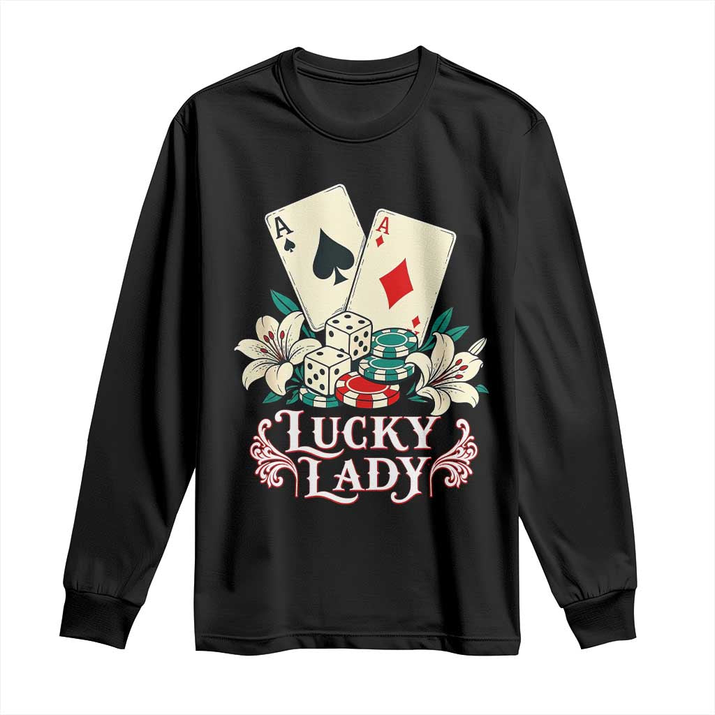 Lucky Lady Casino Poker Aces Dice Long Sleeve Shirt Vintage Vegas Gambling Tattoo Graphic
