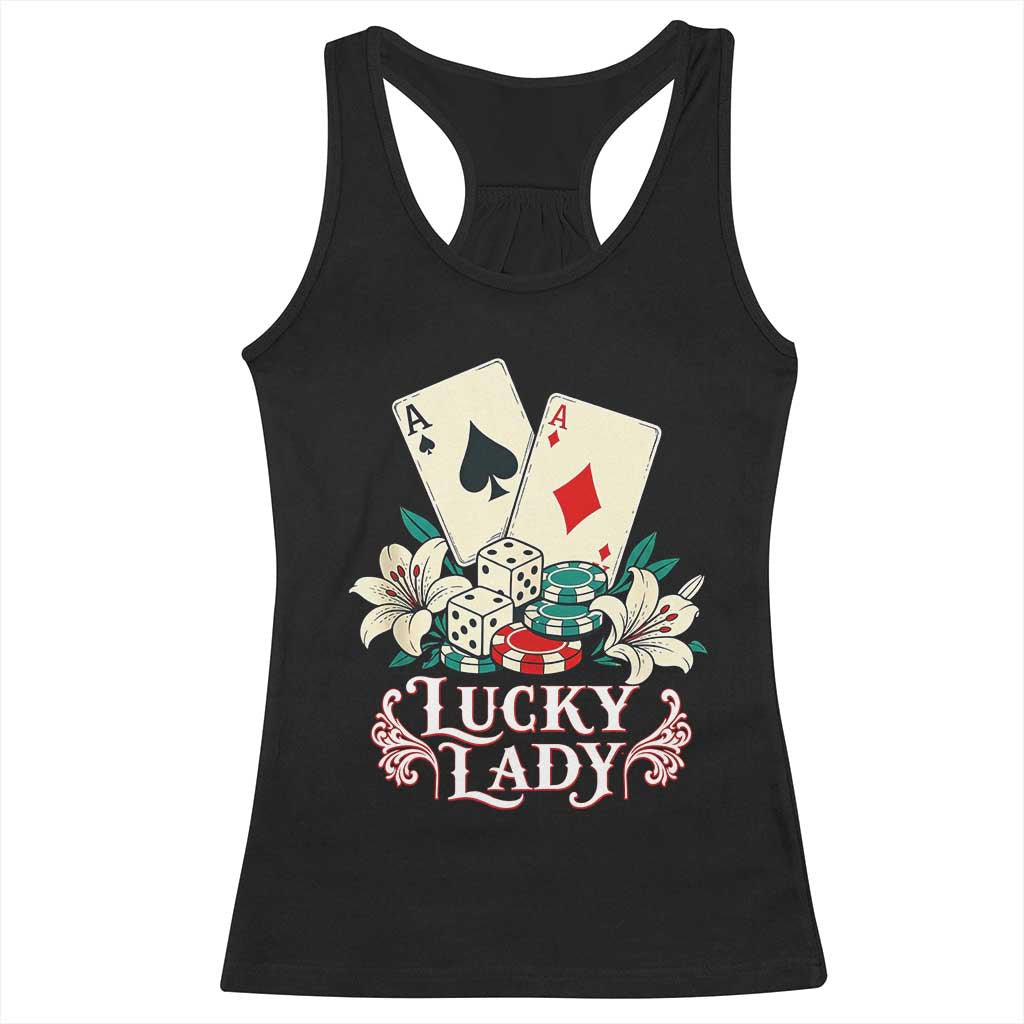 Lucky Lady Casino Poker Aces Dice Racerback Tank Top Vintage Vegas Gambling Tattoo Graphic