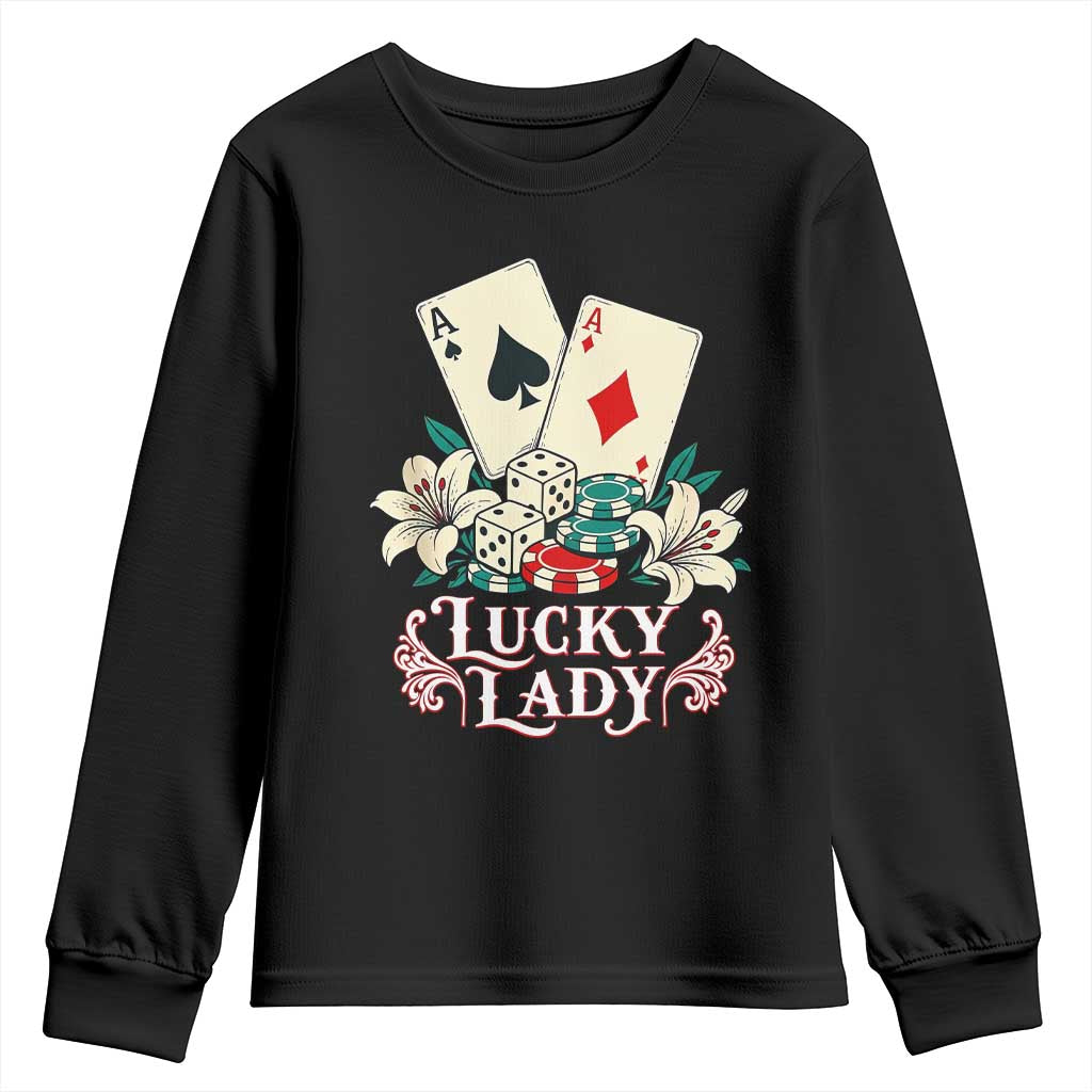 Lucky Lady Casino Poker Aces Dice Youth Sweatshirt Vintage Vegas Gambling Tattoo Graphic