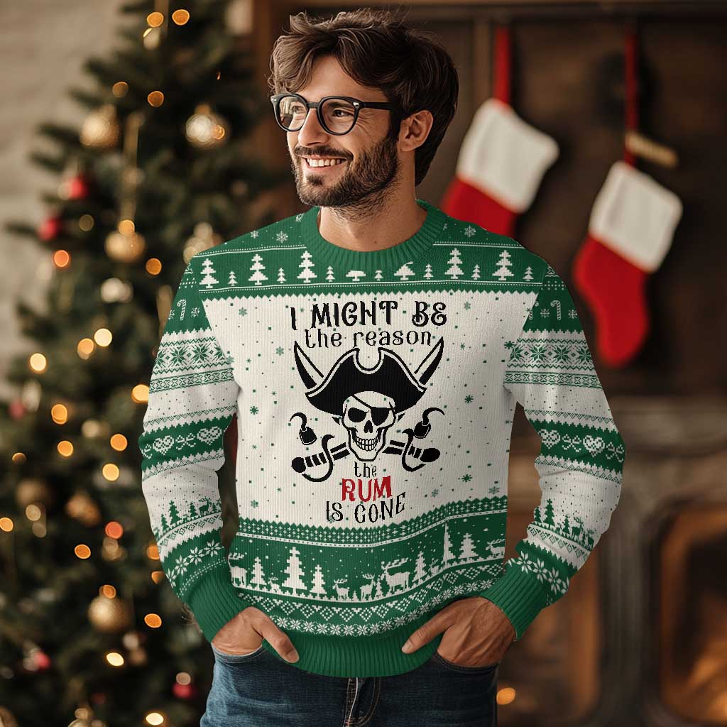 I Might Be The Reason The Rum Is Gone Pirate Skull Ugly Christmas Sweater Funny Drinking Humor