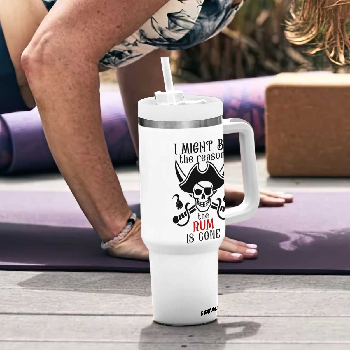 I Might Be The Reason The Rum Is Gone Pirate Skull Tumbler With Handle Funny Drinking Humor
