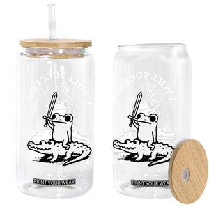 Funny Goblincore Sword Frog Riding Alligator Meme Glass Can I Will Succeed Because I Am Insane Chaotic Motivation TS02 Print Your Wear