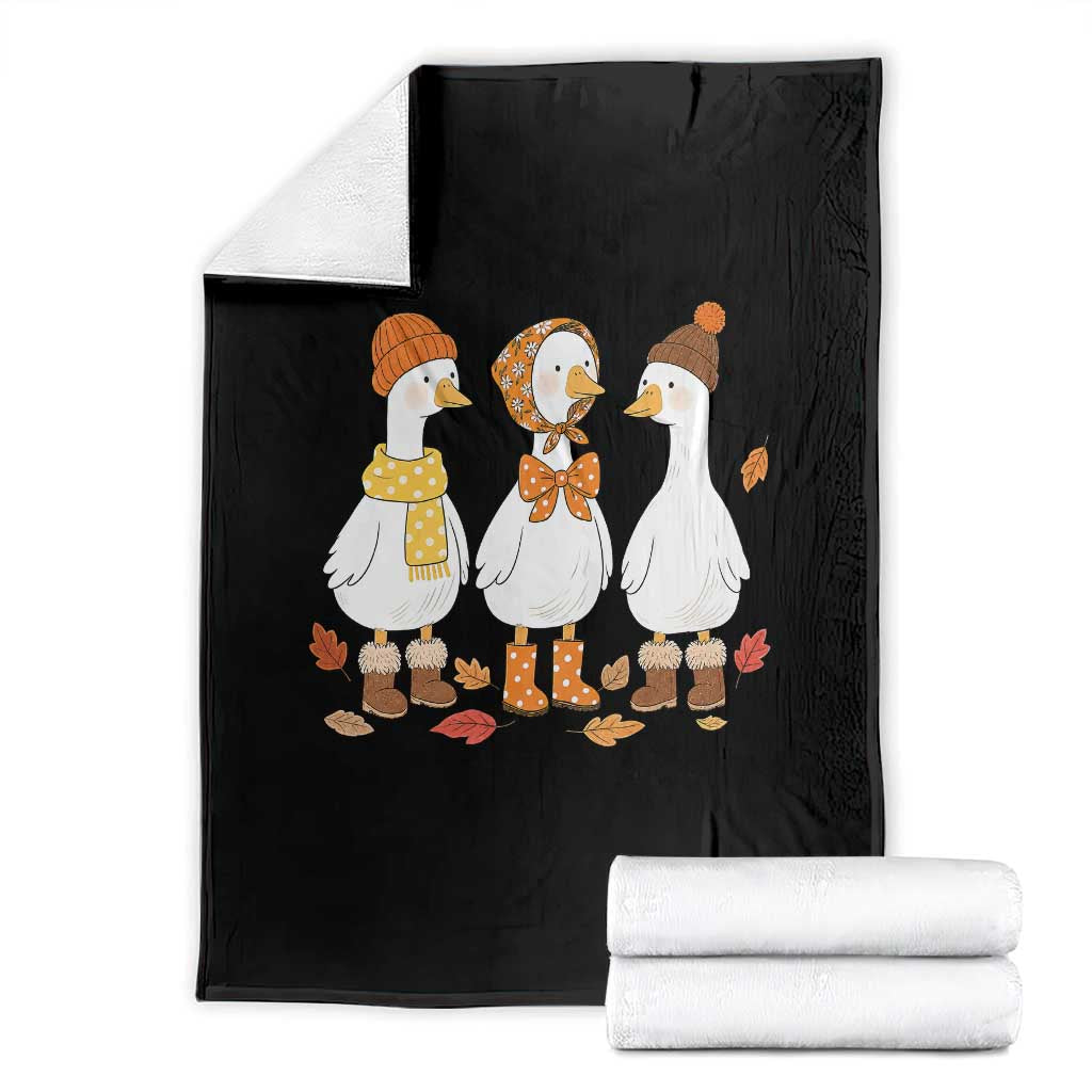 Cozy Autumn Geese Wearing Boots Scarf Beanie Graphic Throw Blanket Goose Fall Cottagecore Season