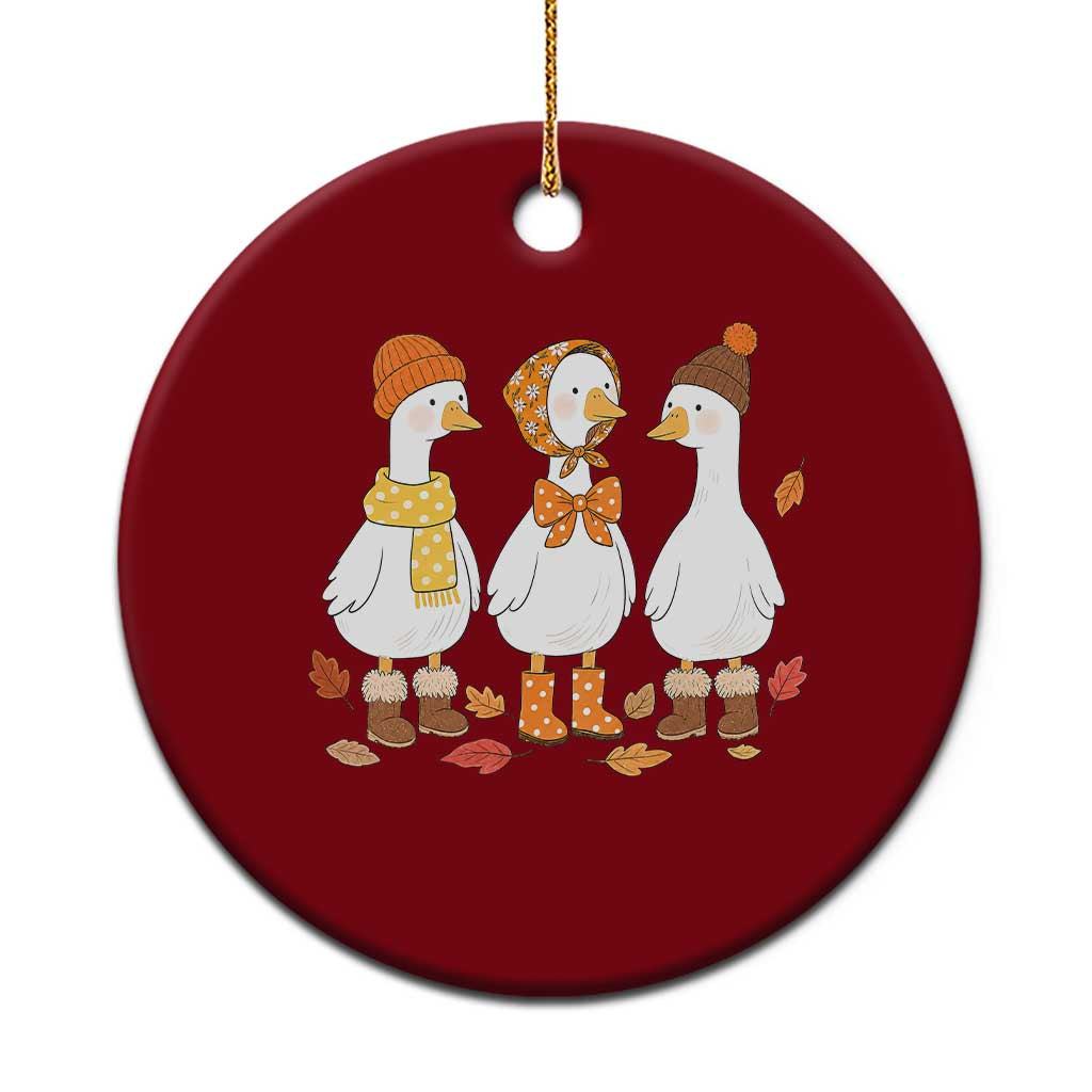 Cozy Autumn Geese Wearing Boots Scarf Beanie Graphic Ceramic Ornament Goose Fall Cottagecore Season