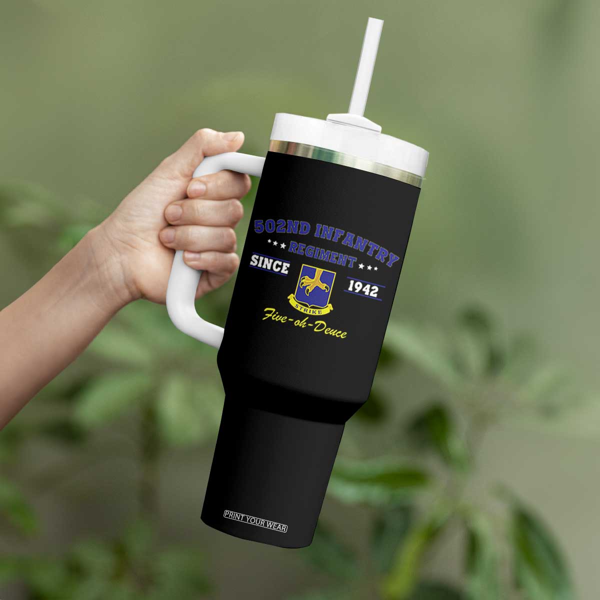 502nd Infantry Regiment Strike Five Oh Deuce 1942 Tumbler With Handle Veteran US Army