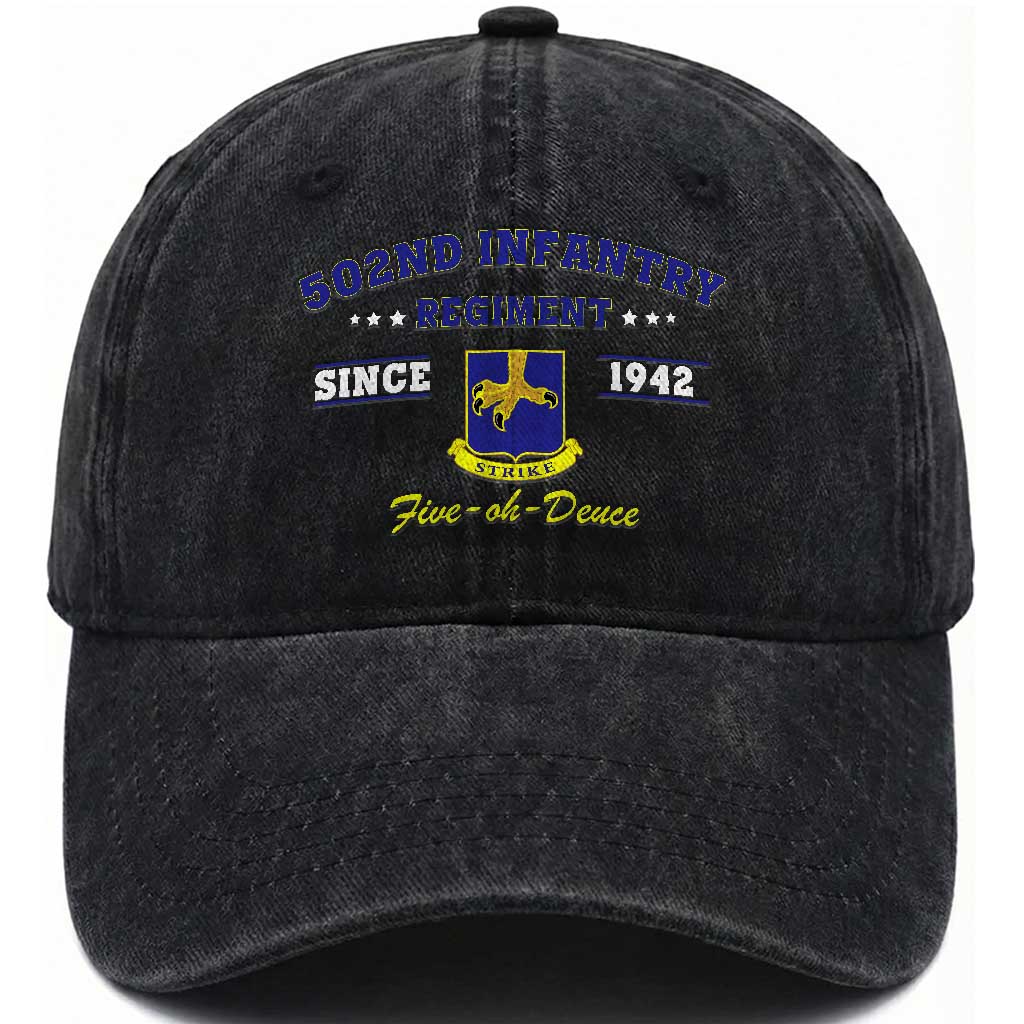 502nd Infantry Regiment Strike Five Oh Deuce 1942 Washed Cotton Baseball Cap Veteran US Army
