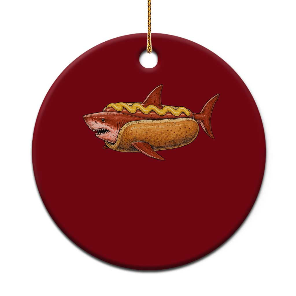 Red Hot Dog Shark Mustard Bun Mashup Ceramic Ornament Funny Surreal Food Ocean Graphic