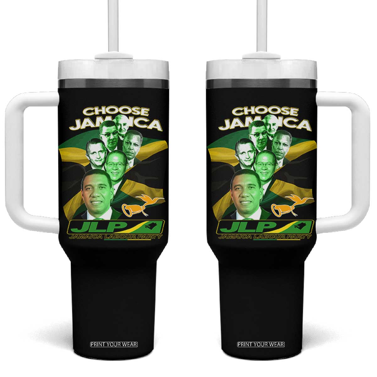 Choose Jamaica JLP Supporter Tumbler With Handle Patriotic Leaders Jamaica Jamaica Labor Party Politics TS02 One Size: 40 oz Black Print Your Wear