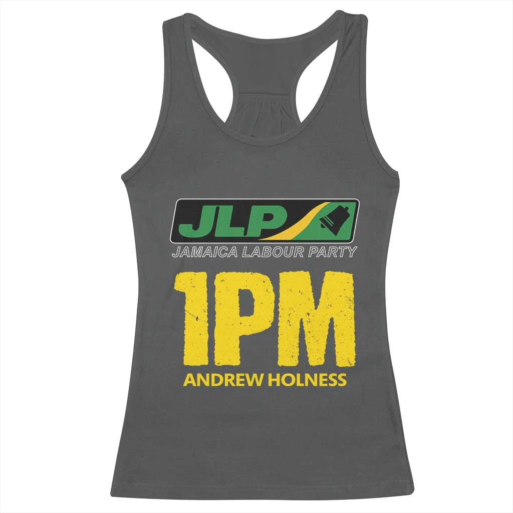 1PM Andrew Holness Racerback Tank Top Support JLP Jamaica Labour Party TS02 Dark Heather Print Your Wear