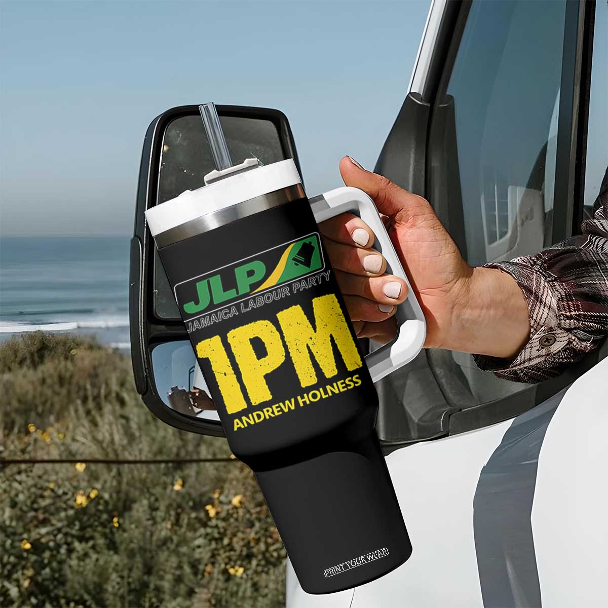 1PM Andrew Holness Tumbler With Handle Support JLP Jamaica Labour Party TS02 Print Your Wear