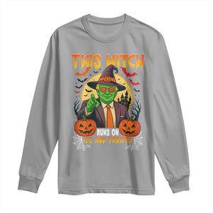 Funny Sarcastic Trump Witch Long Sleeve Shirt This Witch Runs On Ice and Tariffs Political Satire TS02 Sport Gray Print Your Wear
