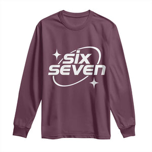 Funny Six Seven Long Sleeve Shirt Cool 67 Meme Y2K Gen Alpha Slang TS02 Maroon Print Your Wear