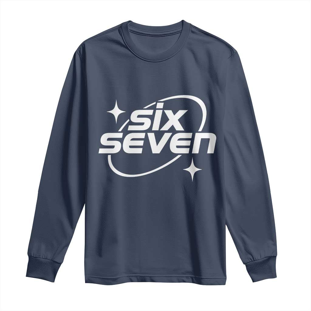 Funny Six Seven Long Sleeve Shirt Cool 67 Meme Y2K Gen Alpha Slang TS02 Navy Print Your Wear
